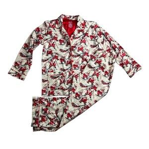 Nick & Nora Sleepwear Unisex Kid 2-pc Vintage Santa Winter Sports Pajama Set   L
